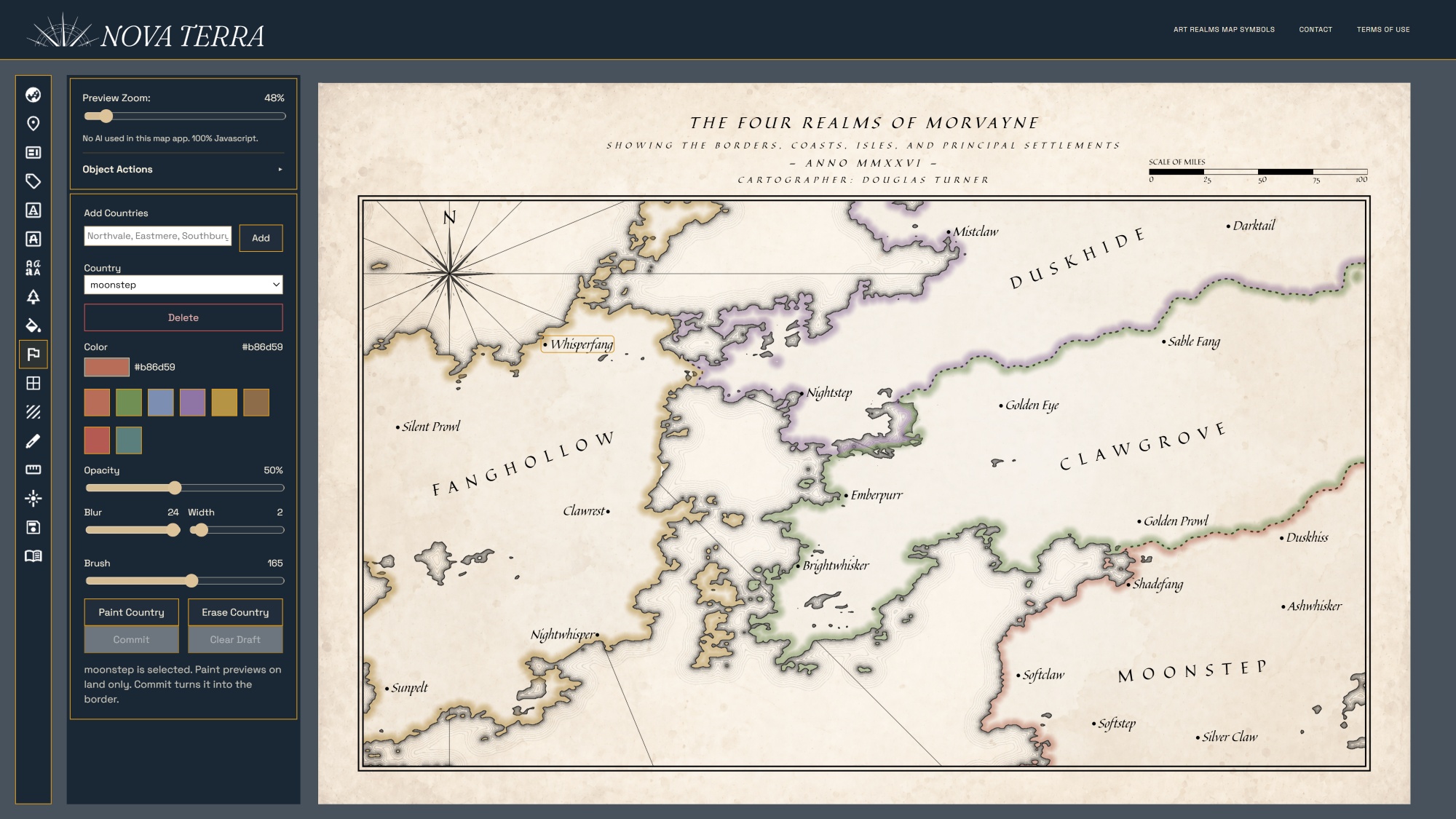 Nova Terra country borders panel